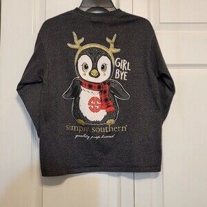 Simply Southern Preppy Peguin Long Sleeve Holiday Shirt Youth Small